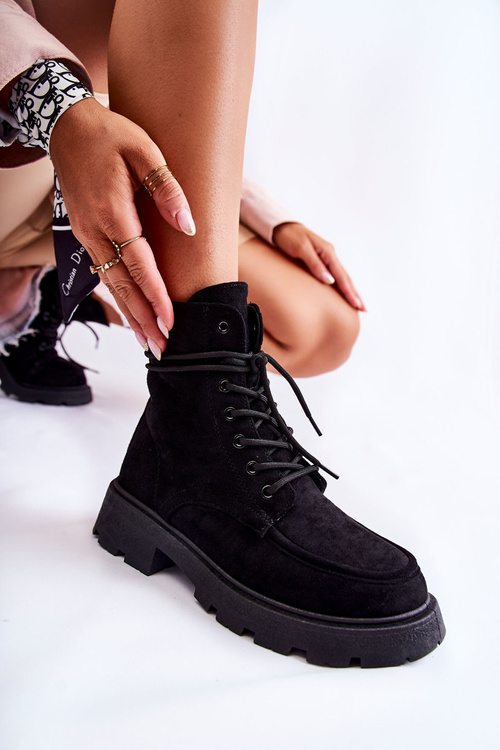 Women's Suede Boots Tied Black Vanita