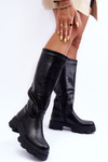 Women's Leather Officer Boots on a Flat Heel Black Nenet