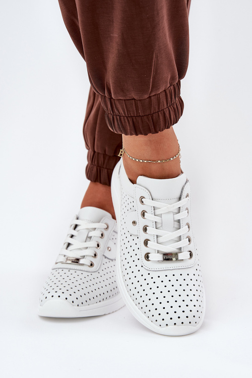 Sportowe Buty Damskie Z Naturalnej Skóry Białe Vinceza 79532