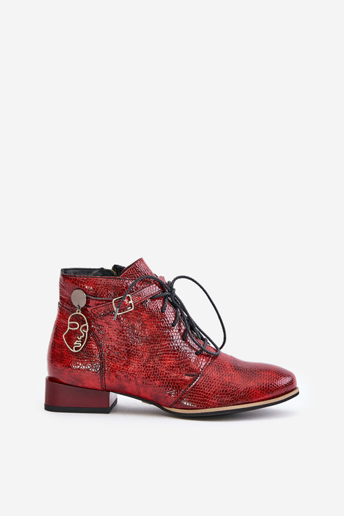 Women's Leather Patent Ankle Boots Maciejka Red 5743A-08