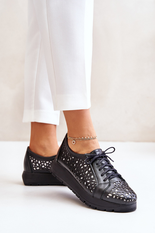 Zazoo 2973 Leather Platform Shoes With Cut-Out Design Black