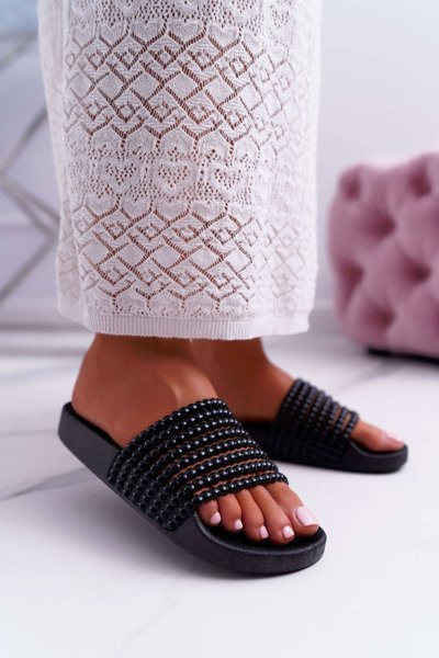 Women's Beaded Flip Flops Black Elavi