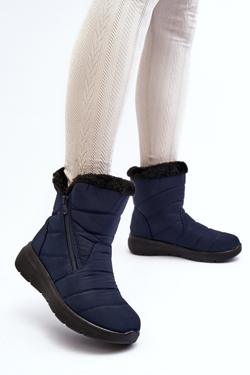 Women's snow boots with zipper and fur lining navy blue Zeuna