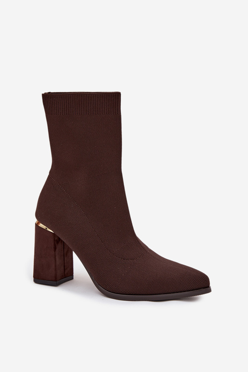 Fabric Slip-On Women's Heeled Boots Chocolate Virelle