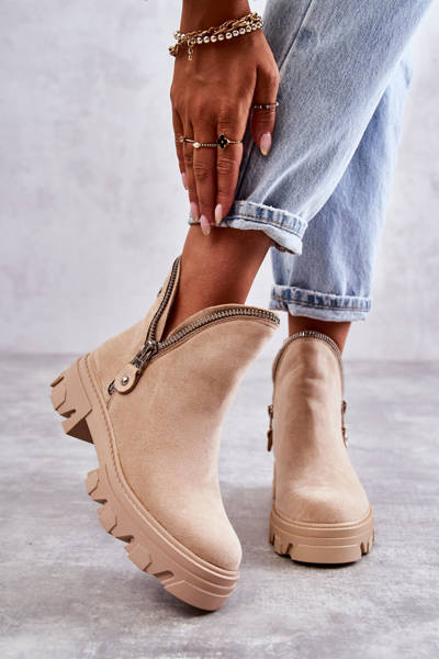 Women’s Suede Boots With Zippers Beige Rhythm
