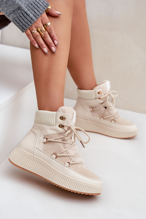 Low Snow Boots On Platform Light Beige Naliora