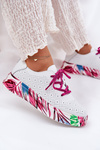 Women's Leather Sneakers On Patterned Platform Vinceza 88017 White
