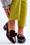 Fashionable lacquered pumps with a decorative bow burgundy Shira