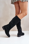 Suede Women's Knee-High Boots with Zipper Lewski 3616 Black