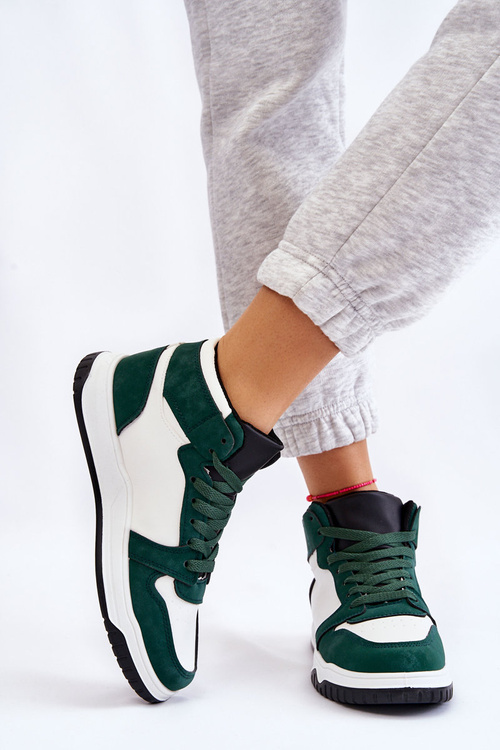 Buty Sportowe Trampki Wysokie Damskie Biało-Zielone Rumour