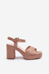 Women's sandals in faux suede on a stiletto and platform in dark beige Sakane