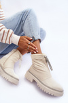 Decorated Ankle Boots with Flat Heel Light Beige Plotia 
