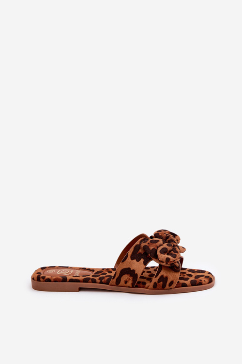 Flat Women's Slippers With Bow Leopard Brown Tobin