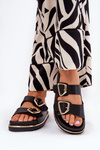 Women's Platform Slippers With Golden Buckles Black Tersele