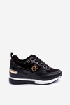 Women's Lace-up Sport Shoes on Wedge Heel Black Genova