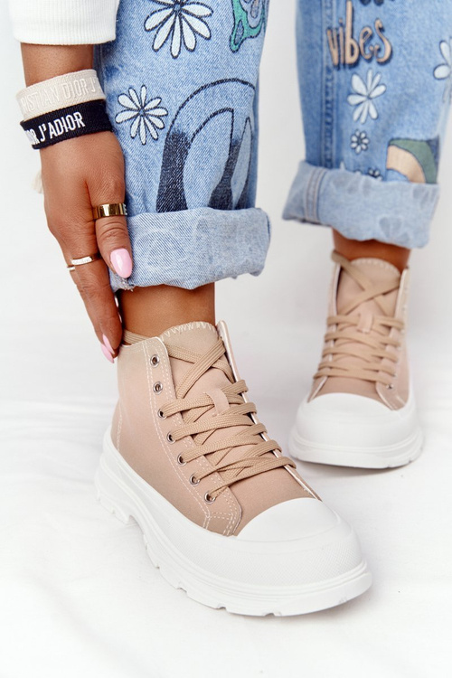 Women's High Sneakers On A Chunky Sole Light Brown Trissy