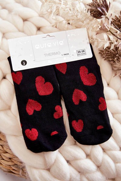 Women's Non-slip Socks In Hearts Black