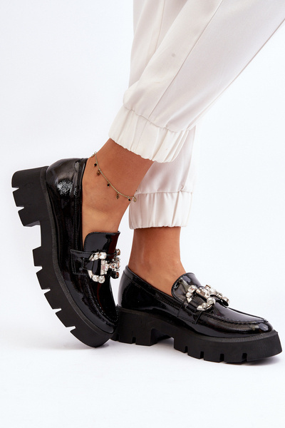 Women's Patent Loafers with Decoration Black Arsaba