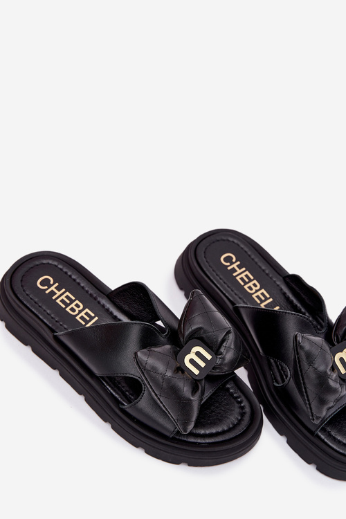 Ladies leather sandals on platform with bow CheBello 4647 black