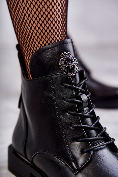 Lace-up boots on a flat heel Black Grete
