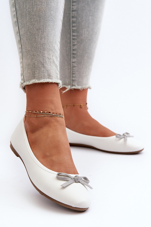 Baleriny Z Eko Skóry Kokardka Białe Sandelal 9988-57