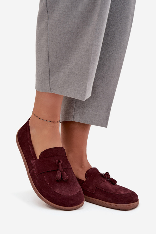 Leather Suede Barefoot Loafers Zazoo 322 Bordeaux