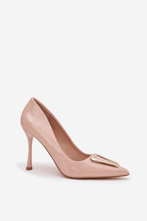 Patent Leather Heels with Gold Detail Beige Paivelle
