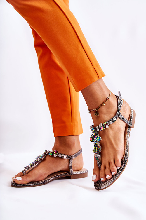 Women's Sandals Flip-flops With Cubic Zirconia Grey Ivanne