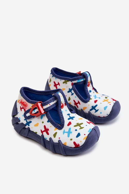 Buty Papcie Befado Samoloty 110P463 Biało-Granatowe