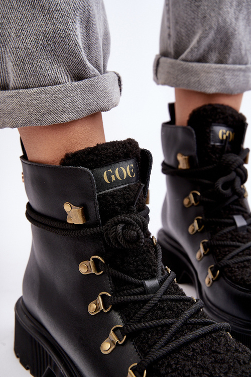 Trapery Botki Damskie Skóra Czarne GOE MM2N4082