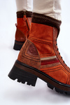 Botki Damskie Skóra Płaski Obcas Pomarańczowo-Brązowe Maciejka 05624-08 