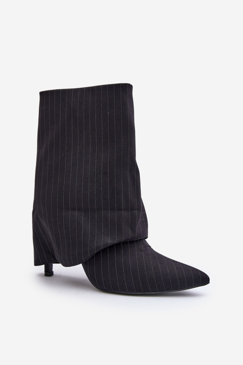 Women's Stiletto Boots With Turned Shaft And Pointed Toes Black Naritua