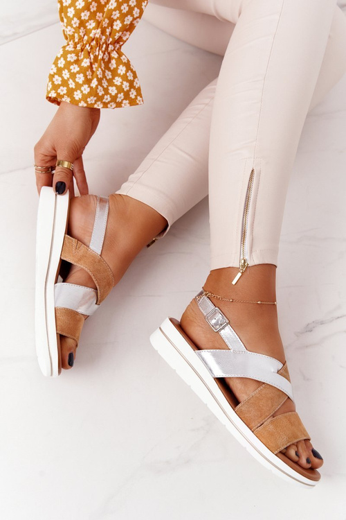 Suede Sandals Sergio Leone SK039 Beige-Silver