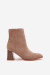 Women's Suede Heeled Ankle Boots With Zip Beige Zelita