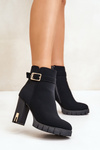 Leather Ankle Boots With Buckle On Heel Black Eftane