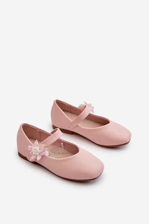 Pink Velcro Fastening Children's Glitter Ballerina Shoes Jeylin