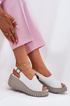 Women's Sandals Made Of Natural Leather On Wedge White Artiker 54C0786