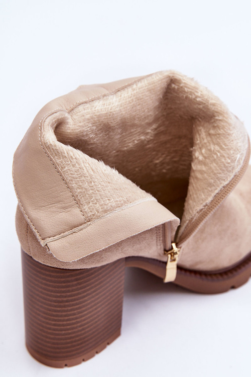 Suede Heeled Boots Beige Makeline