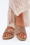 Women's Platform Sandals With Gold Buckle Dark Beige Selira