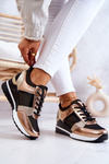 Buty Sportowe Sneakersy Wiązane Czarno-Złote Sharon