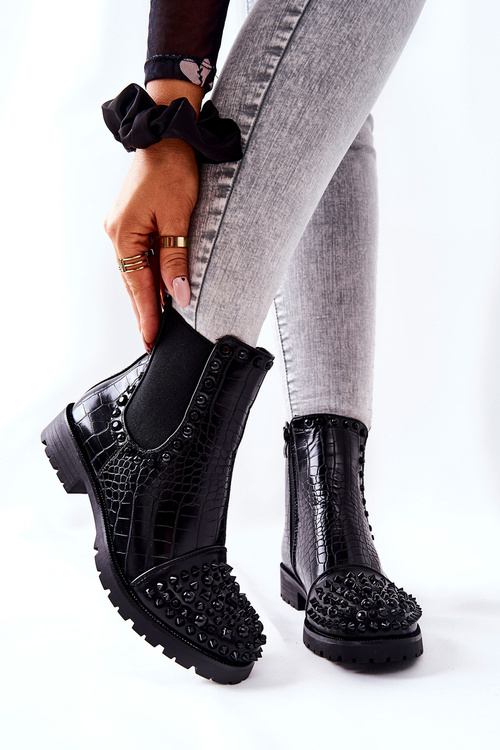 Boots With Rhinestones Black Monah