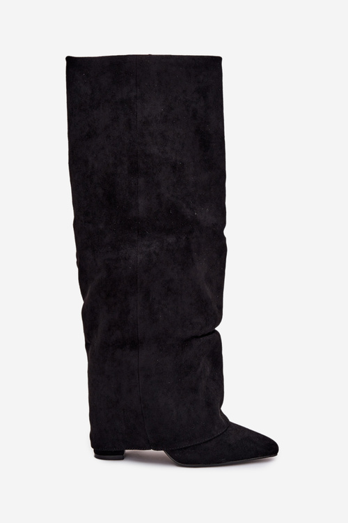 Insulated Women's Boots with Turned Shaft on Heel Eco Suede Black Elivira