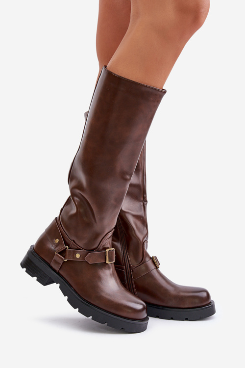 Warm Women’s Boots with Zipper Eco Leather Brown Tialethe