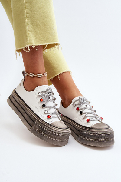 Trampki Damskie Na Platformie Białe GOE NN2N4054