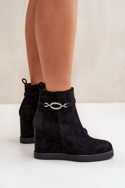 Wedge Ankle Boots With Decorative Strap Black Kaiviana