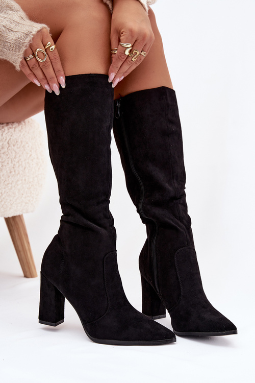 Women's Heeled Boots Made of Eco Suede Lined Black Narille