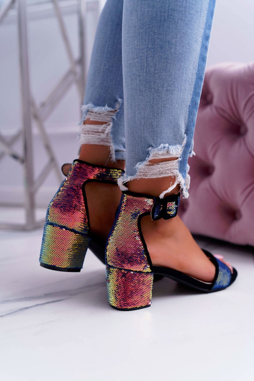 Lu Boo Iridescent Sequins Black Tindal Women's Stiletto Sandals