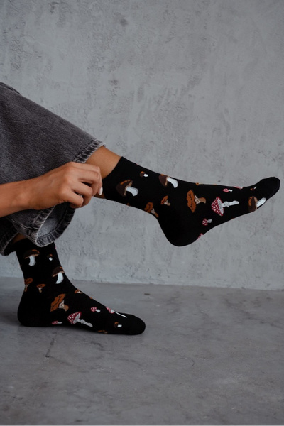 Women's Socks Mushrooms Black