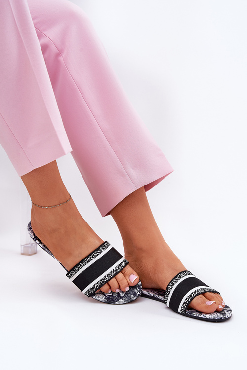 Patterned Flat Women's Slippers Black Leysi