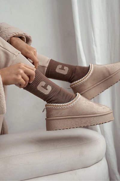 Damskie Skarpetki Frotte Z Literą C Brązowe